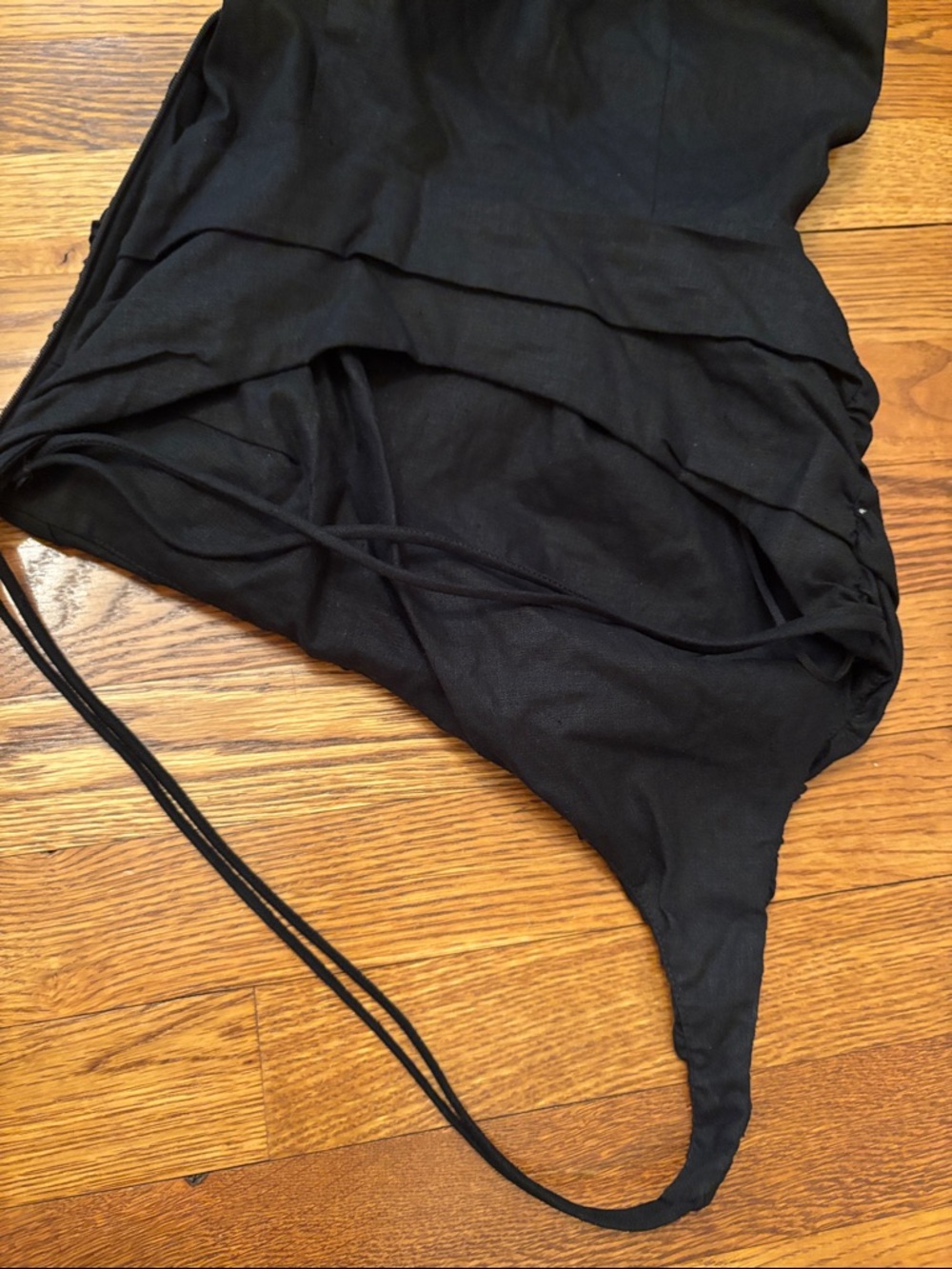 Zara draped ruched linen blend one shoulder front slit black midi dress sz.S - Picture 11 of 11